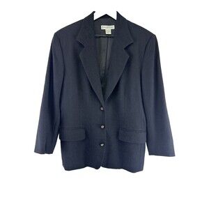Vintage Banana Republic Wool Blazer Black Lined Embroidered Buttons Womens 12